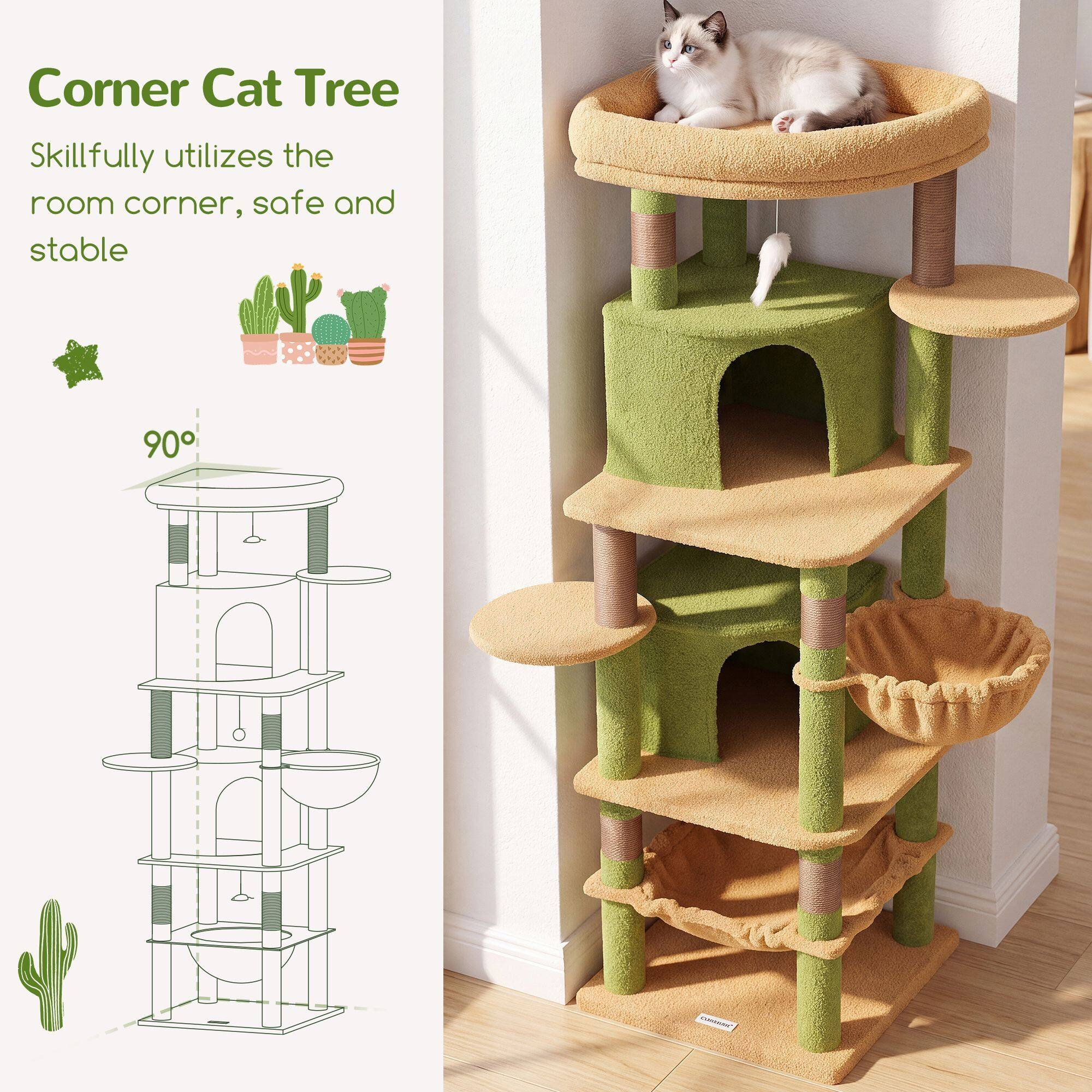 C68 Corner Cat Tree (Cactus Green, 68-inch)