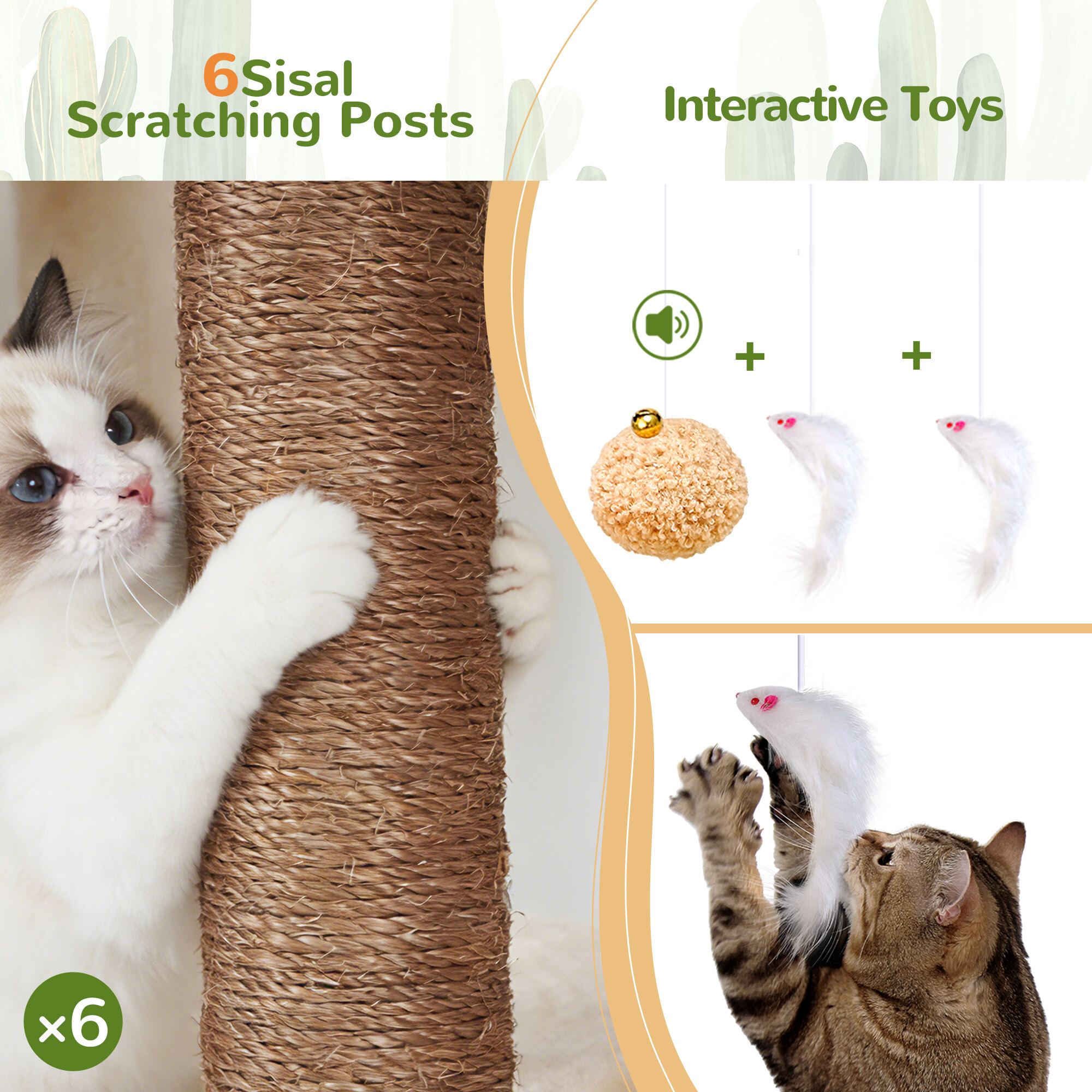 C68 Corner Cat Tree (Cactus Green, 68-inch)