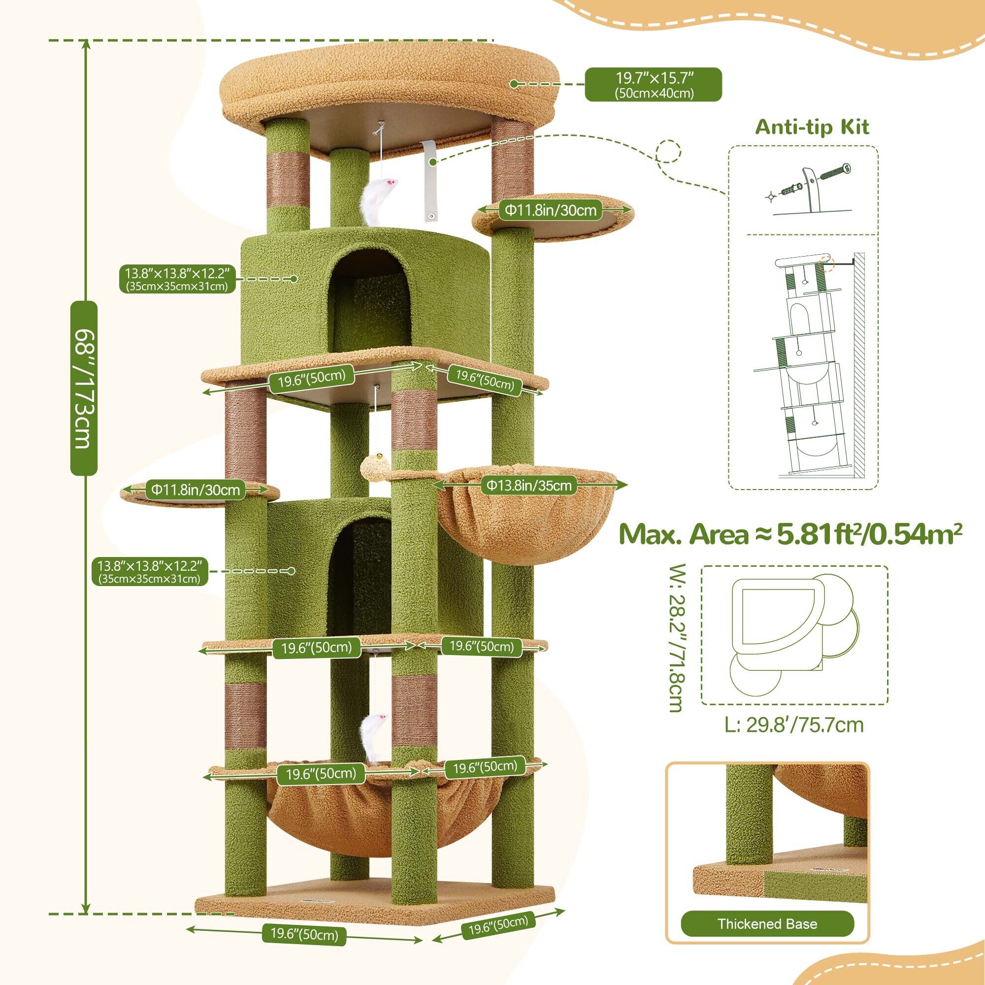 C68 Corner Cat Tree (Cactus Green, 68-inch)