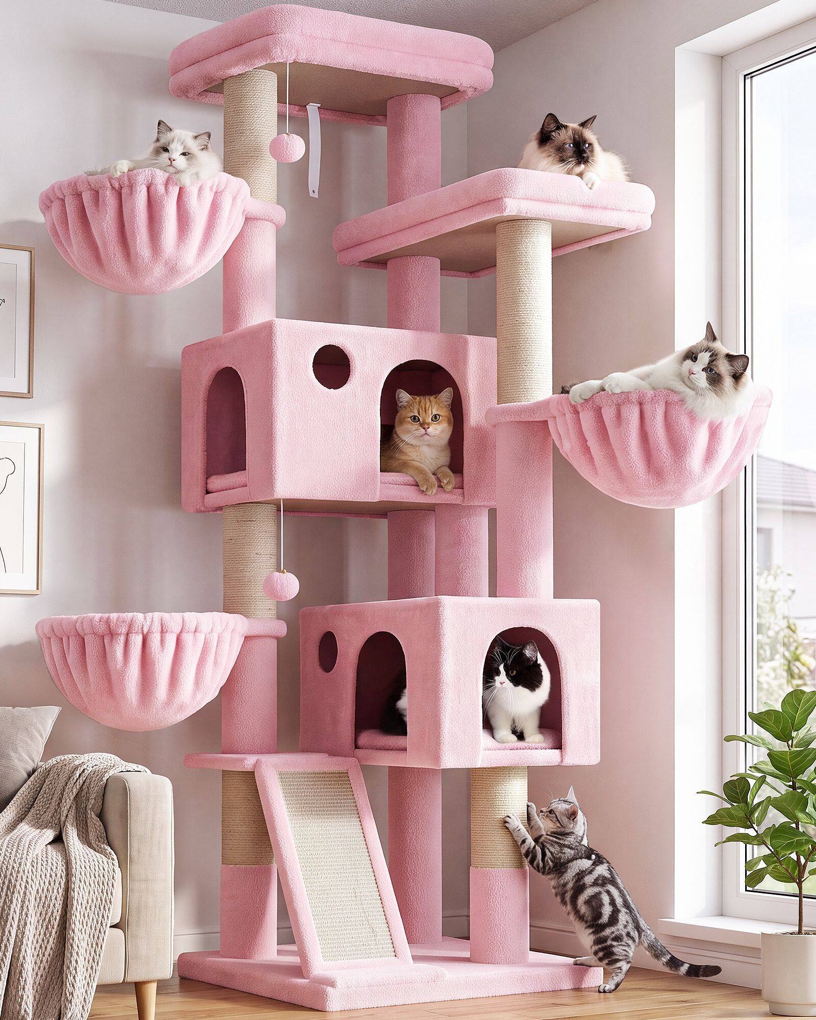 F72G Cat Tree For Large Cats (Pink, 72-inch)