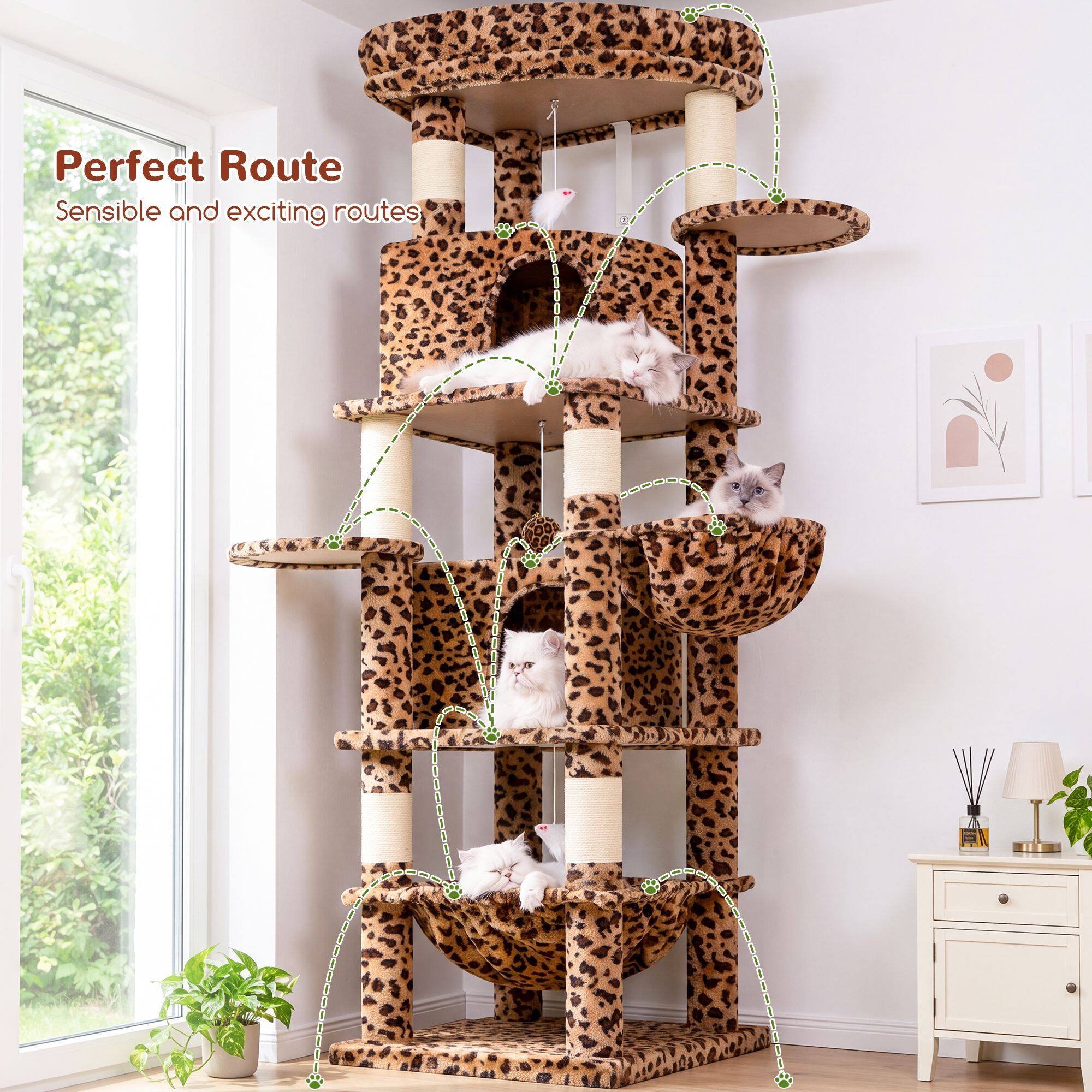 C68 Corner Cat Tree (Leopard Print, 68-inch)