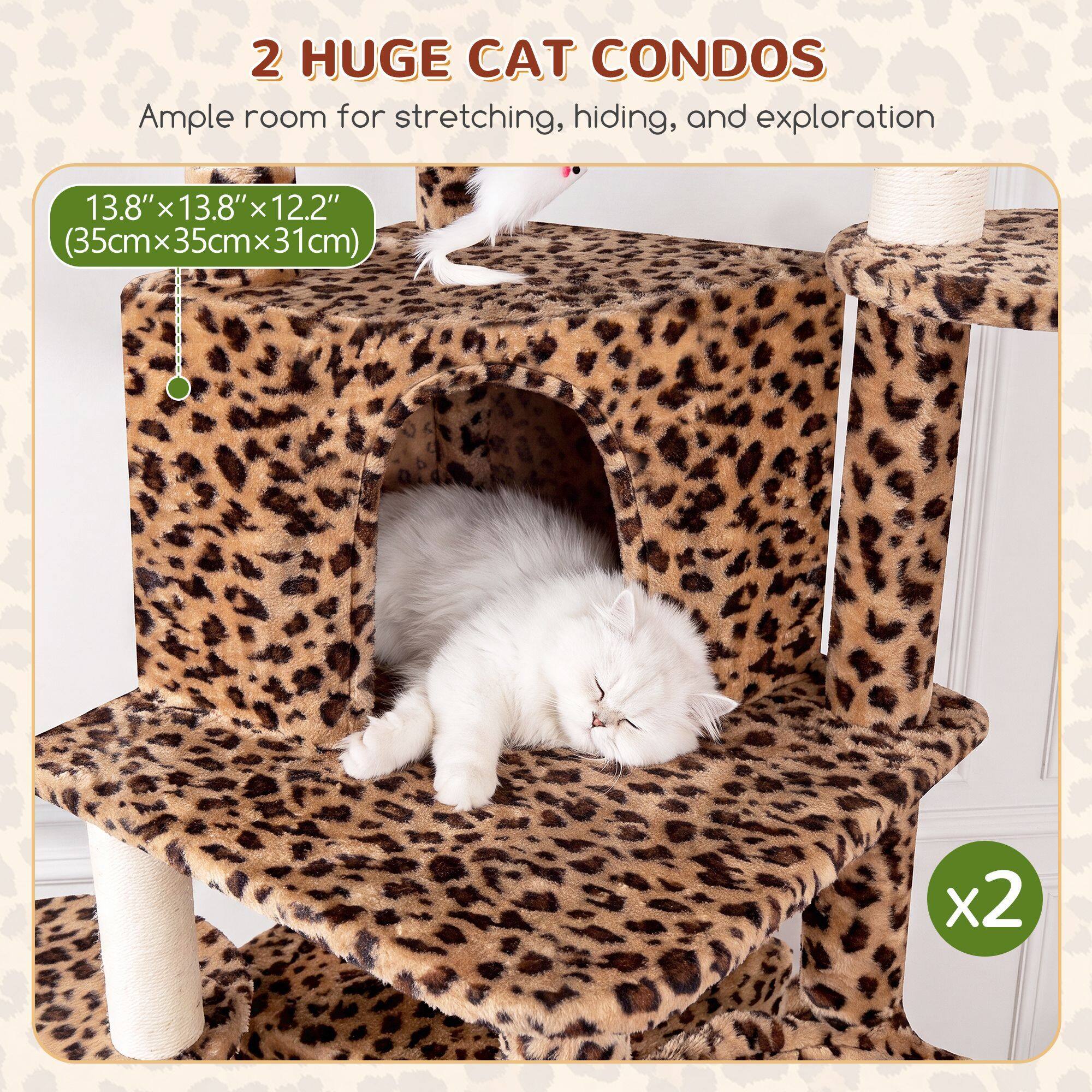 C68 Corner Cat Tree (Leopard Print, 68-inch)