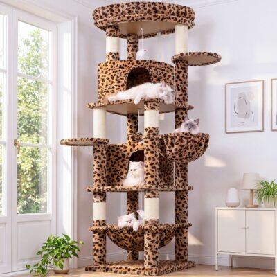 C68 Corner Cat Tree (Leopard Print, 68-inch)