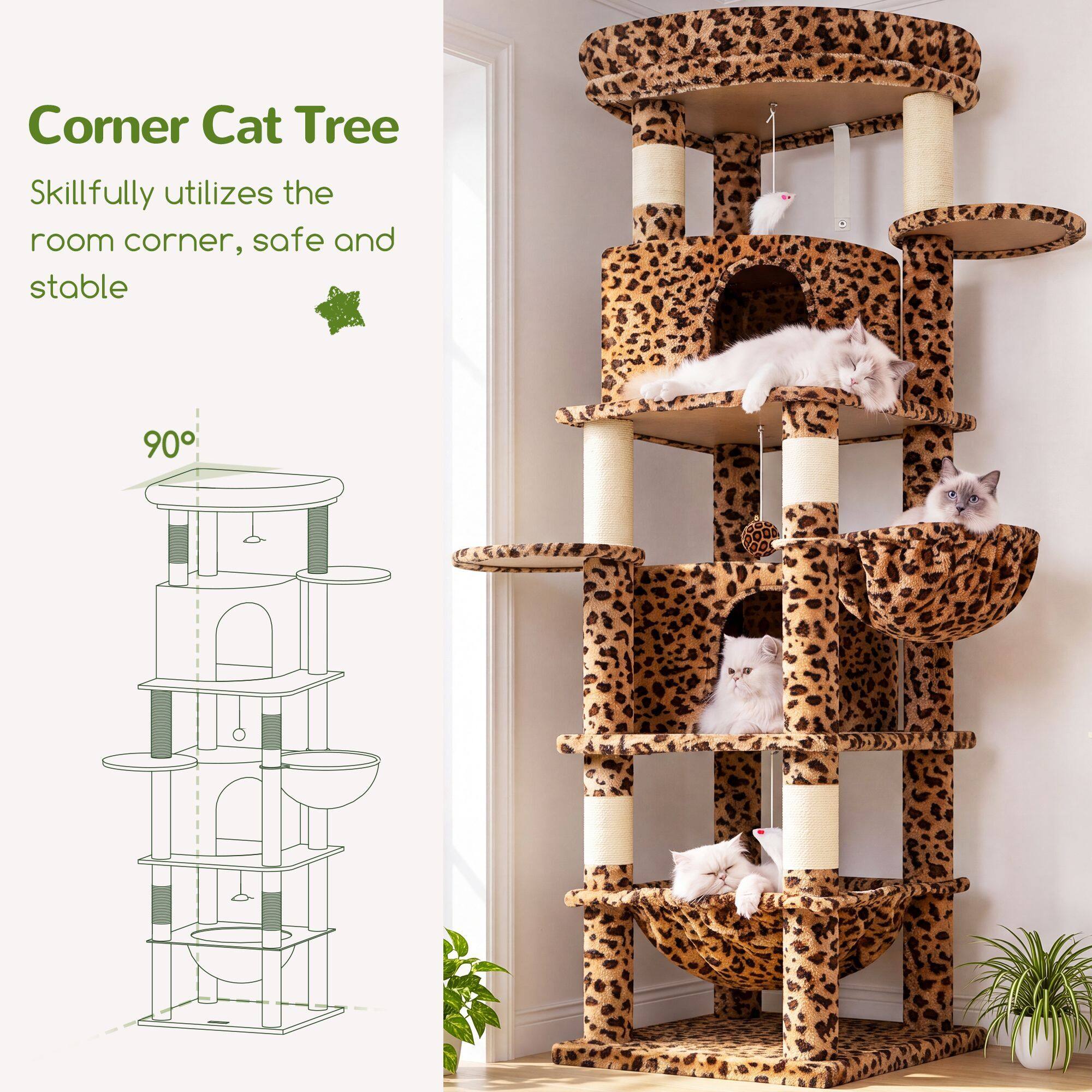 C68 Corner Cat Tree (Leopard Print, 68-inch)
