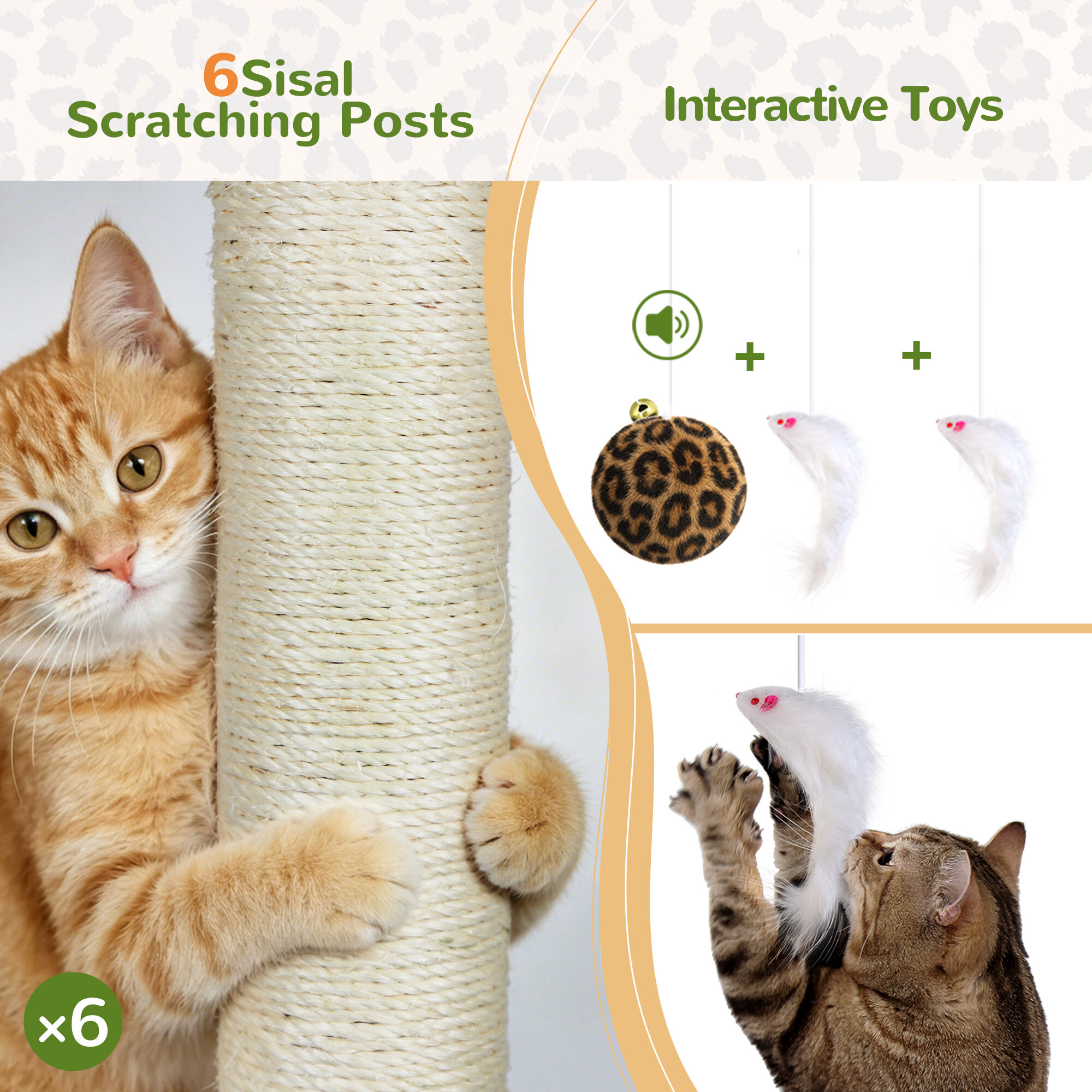 C68 Corner Cat Tree (Leopard Print, 68-inch)