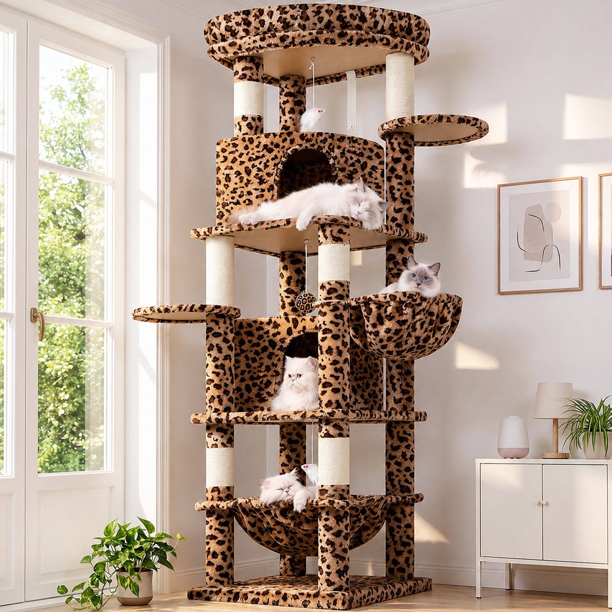C68 Corner Cat Tree (Leopard Print, 68-inch)