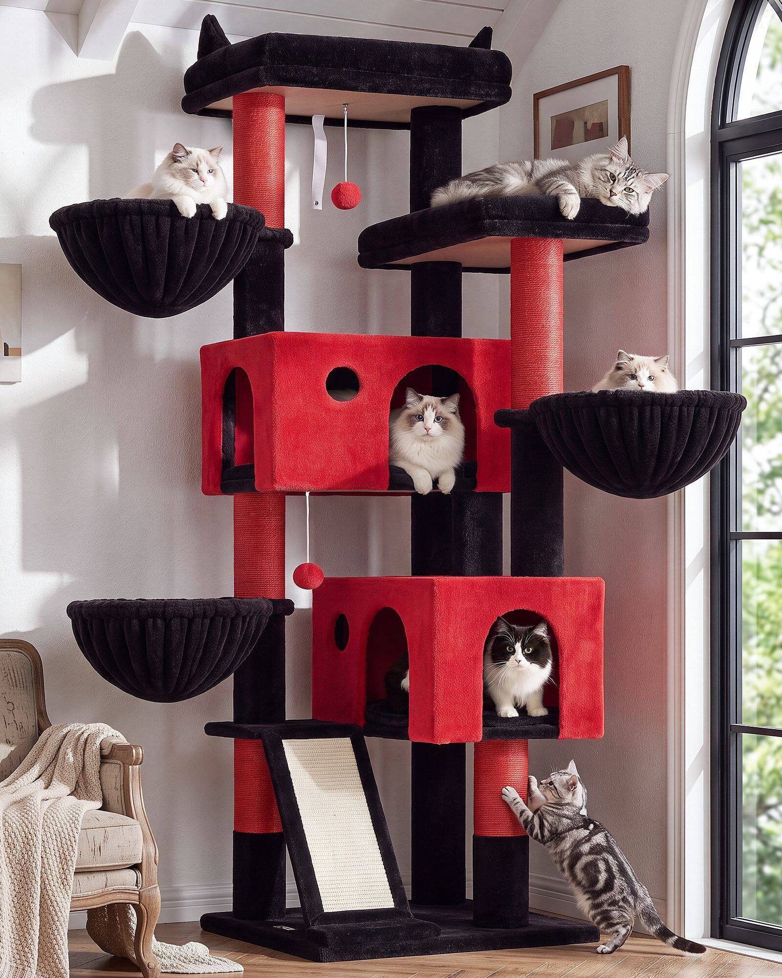 F72G Cat Tree For Large Cats (Gothic Red Black, 72-inch)