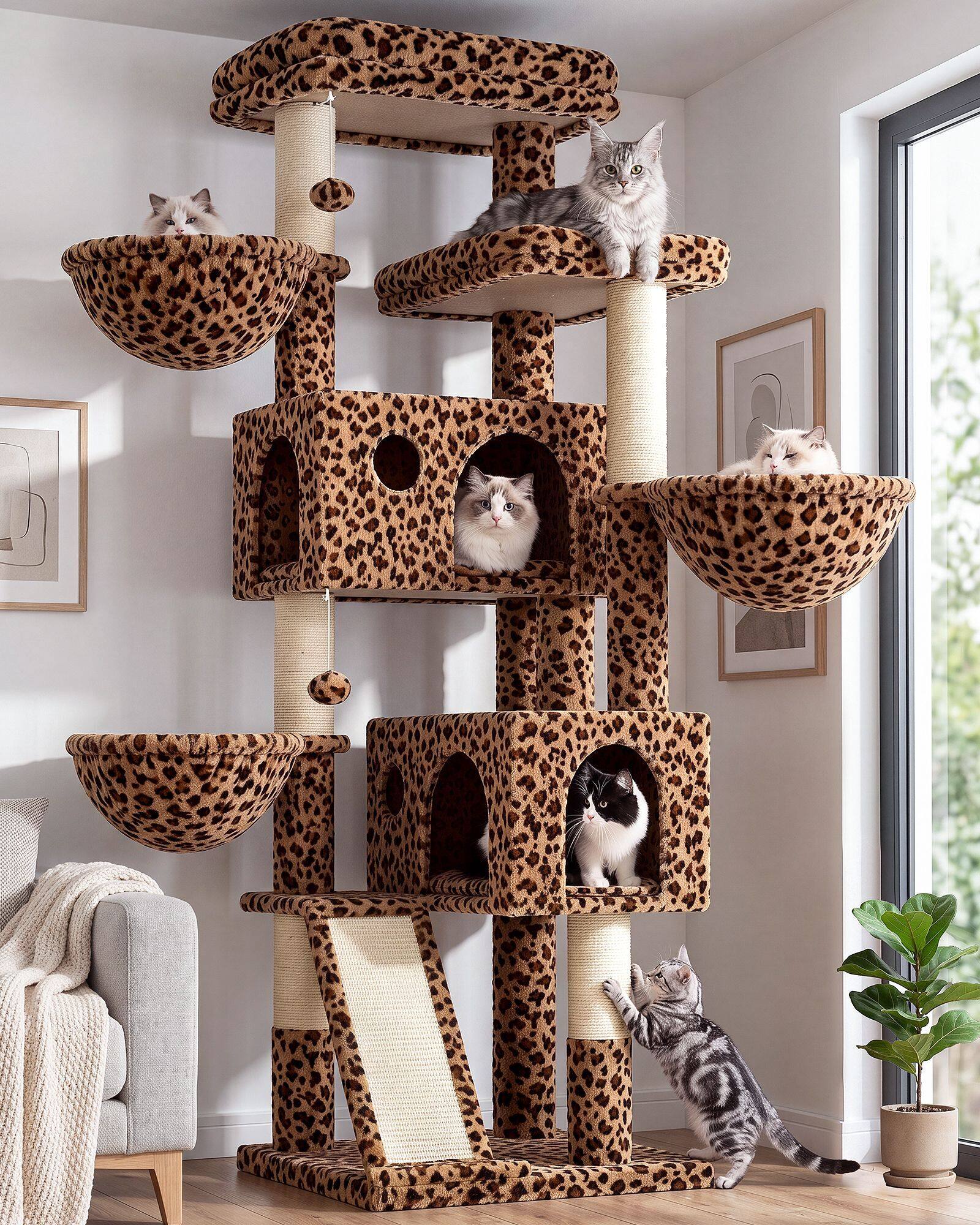 F72G Cat Tree For Large Cats (Leopard Print, 72-inch)