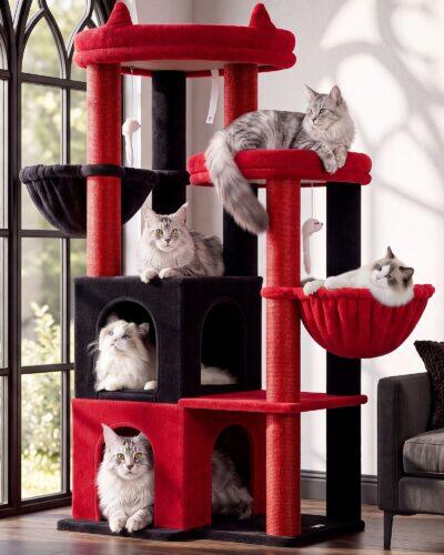 S63 Cat Tree For Large Cats (Gothic Red Black, 63-inch)