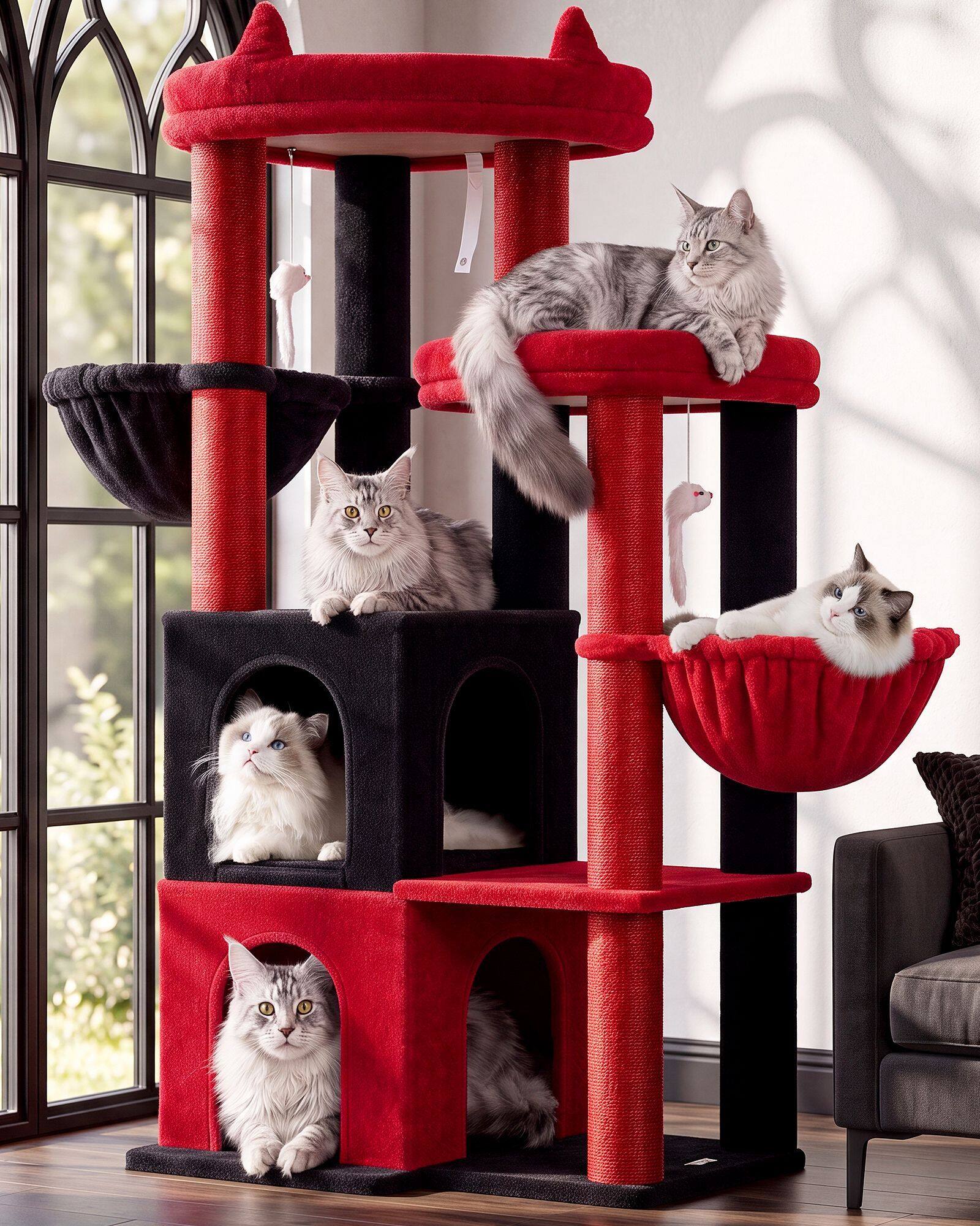 S63 Cat Tree For Large Cats (Gothic Red Black, 63-inch)