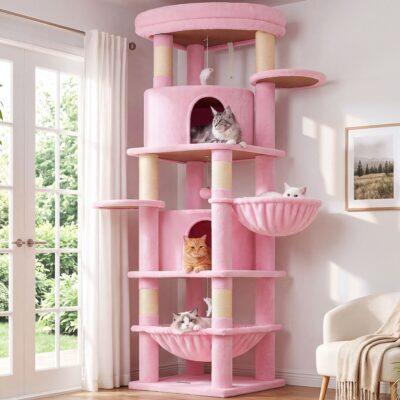 C68 Corner Cat Tree (Pink, 68-inch)