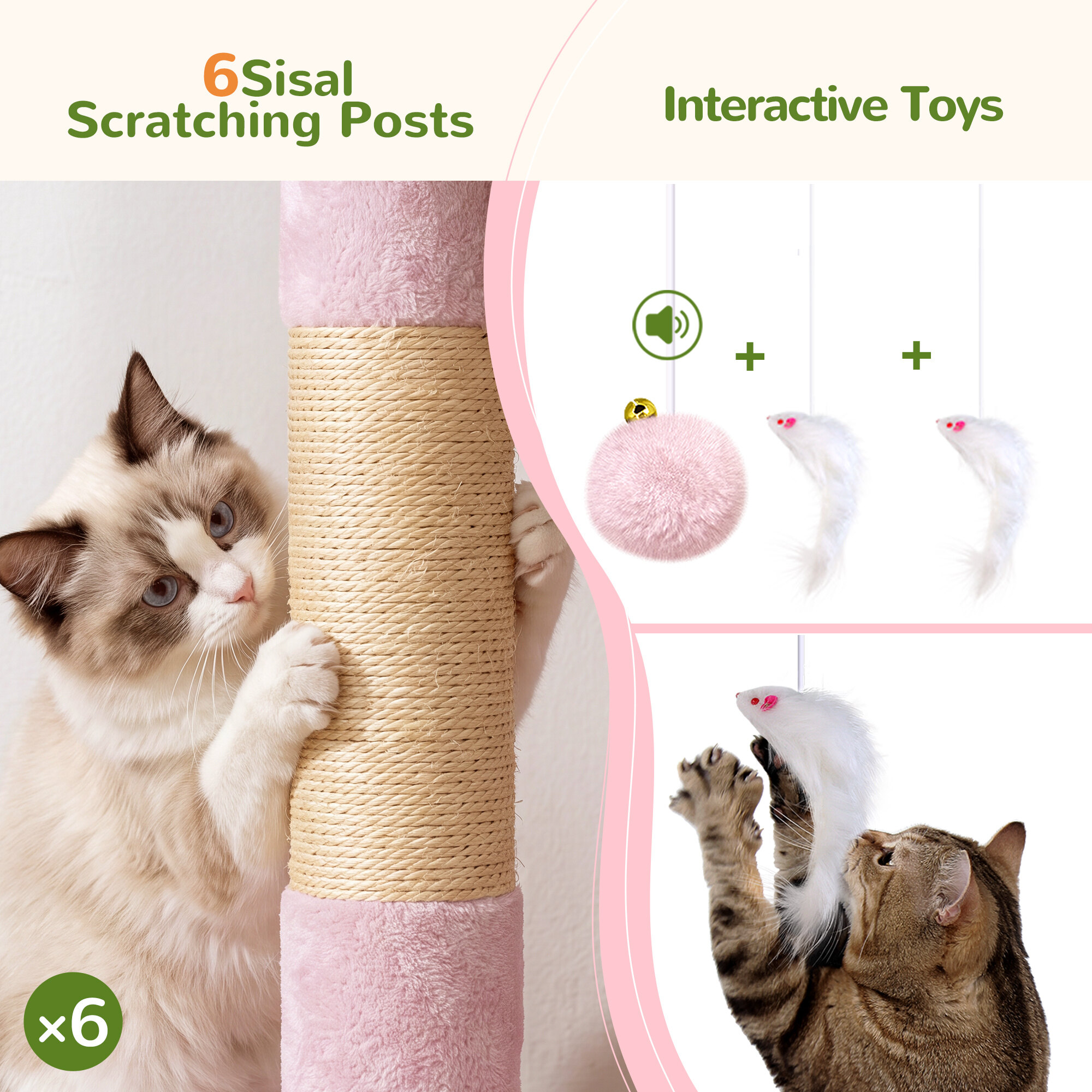 C68 Corner Cat Tree (Pink, 68-inch)