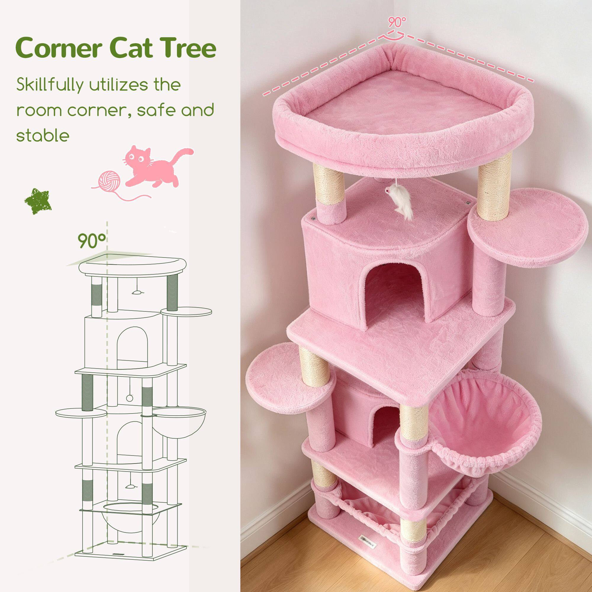 C68 Corner Cat Tree (Pink, 68-inch)