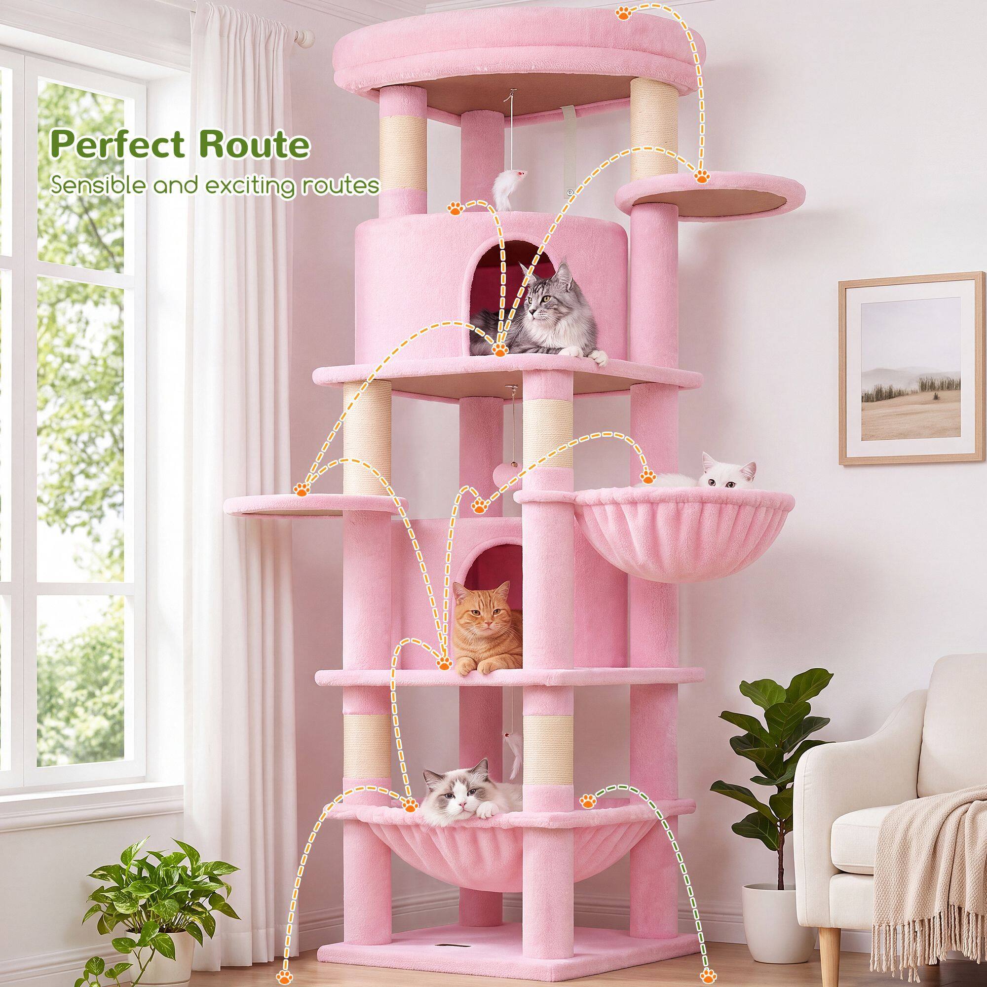 C68 Corner Cat Tree (Pink, 68-inch)