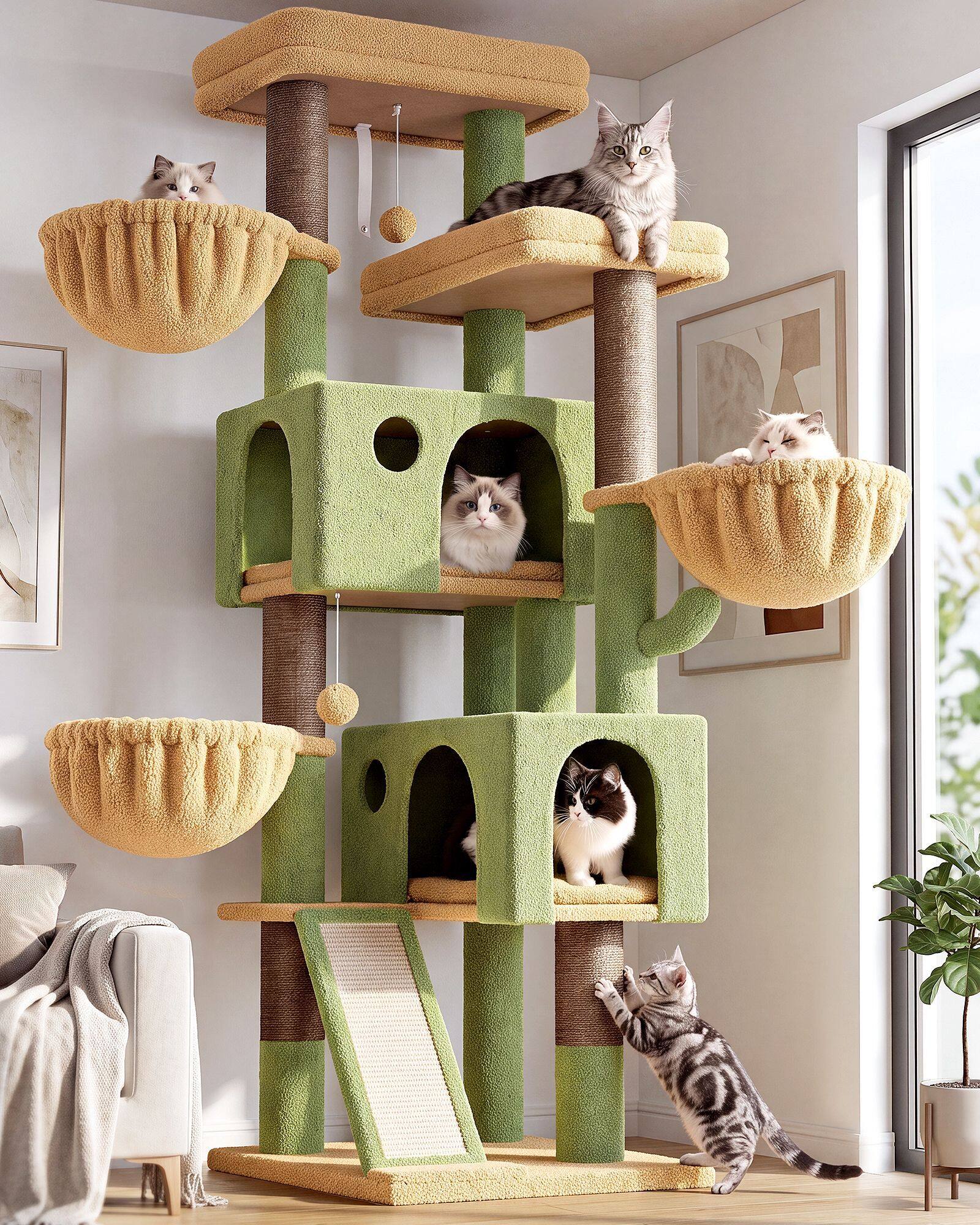 F72G Cat Tree For Large Cats (Cactus Green, 72-inch)