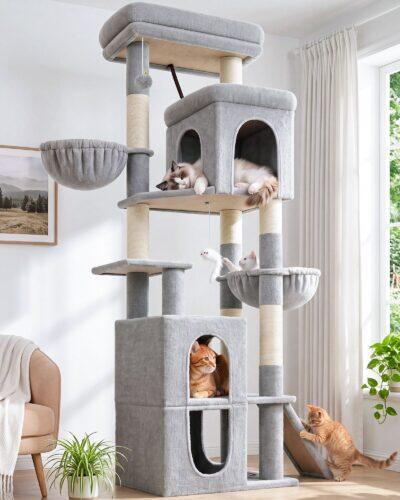 F70F Cat Tree Tower (Light Grey,70-inch)