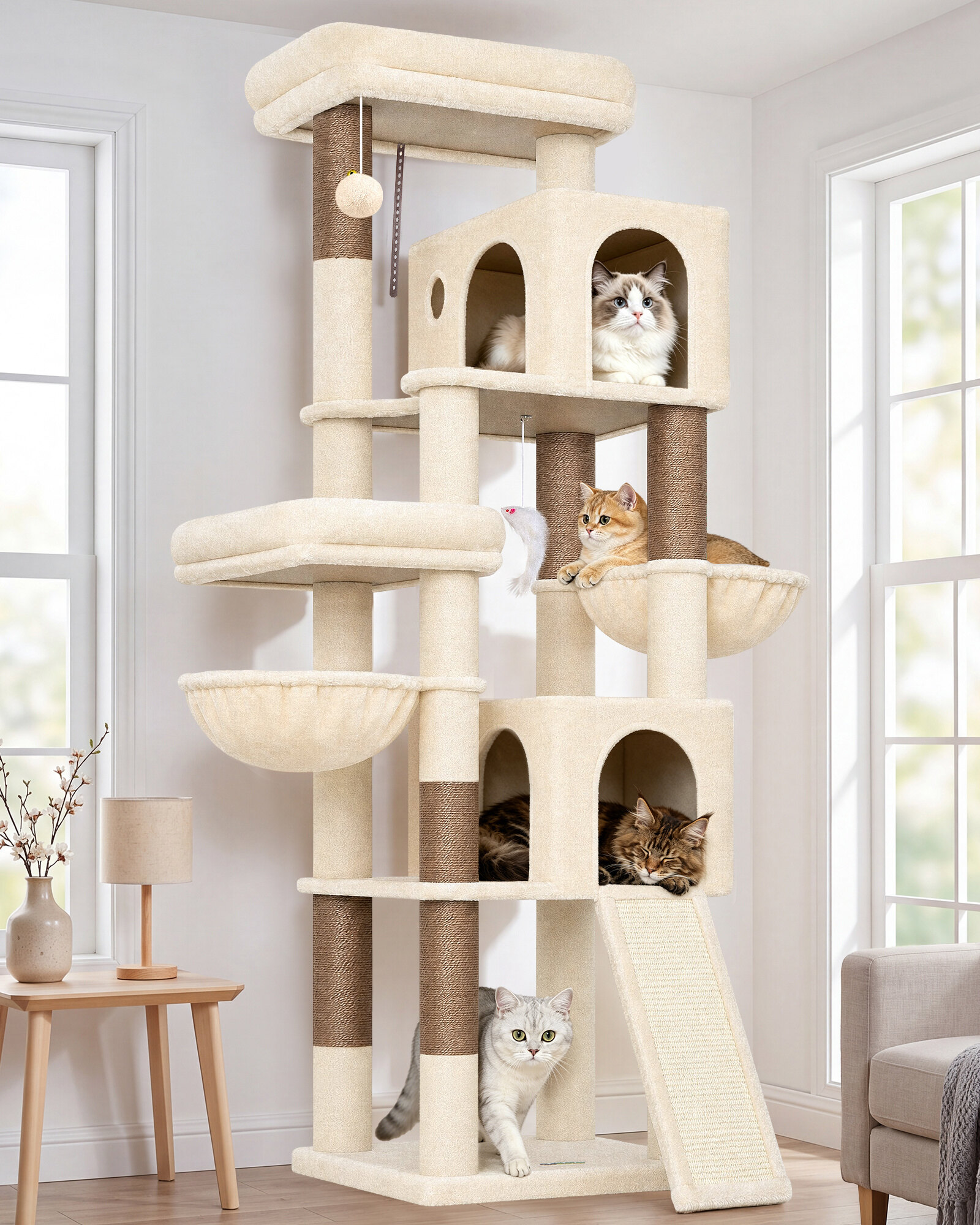 F72H Cat Tree Tower (Beige,72-inch)