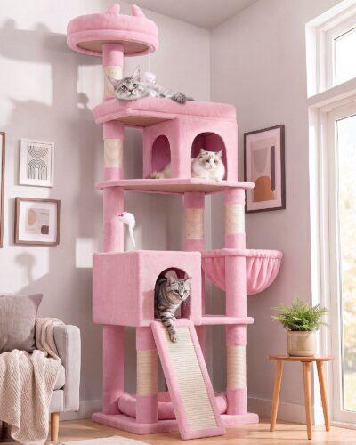 S72 Heavy Duty Cat Tree (Pink, 72-inch)