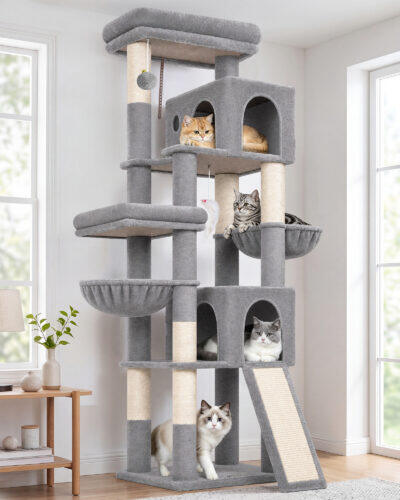 F72H Cat Tree Tower (Light Grey,72-inch)