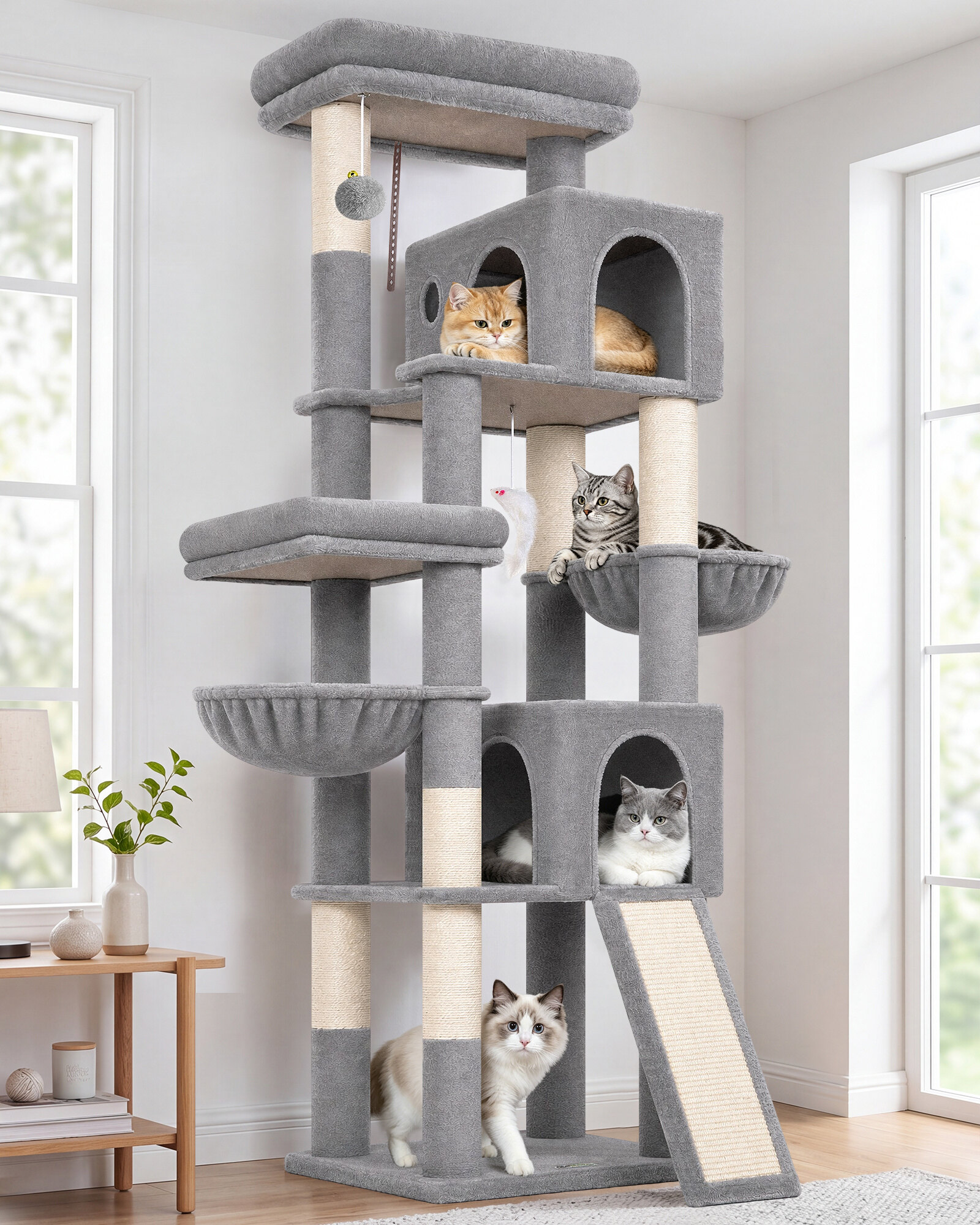 F72H Cat Tree Tower (Light Grey,72-inch)