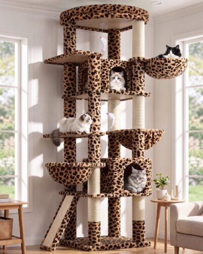 S78G Tall Cat Tree (Leopard Print, 78-inch)