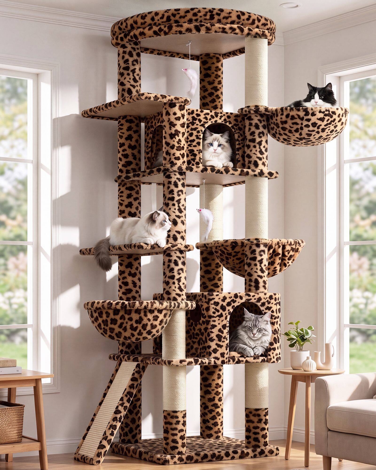 S78G Tall Cat Tree (Leopard Print, 78-inch)