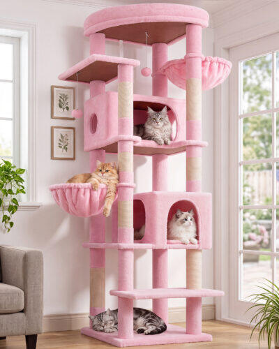 S74 Pink Cat Tree (Pink, 74-inch)