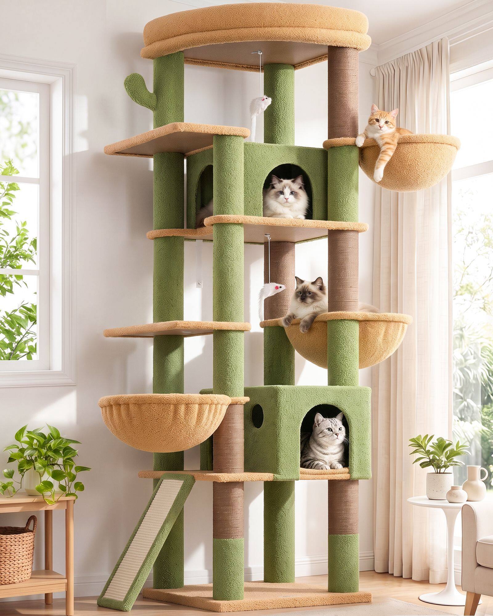 S78G Tall Cat Tree (Cactus Green, 78-inch)