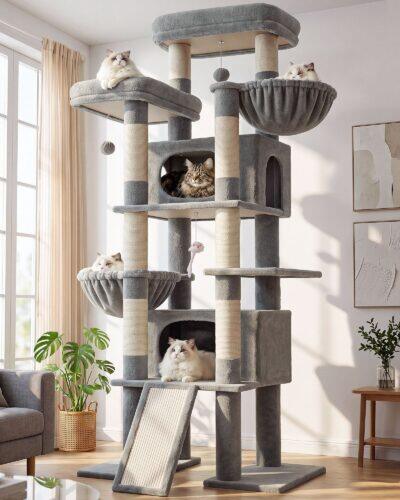 F75G Heavy Duty Cat Tower (Light Grey, 75-inch)