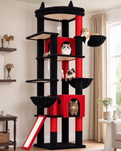 S78G Cat Tree(Gothic Red Black,78-inch)