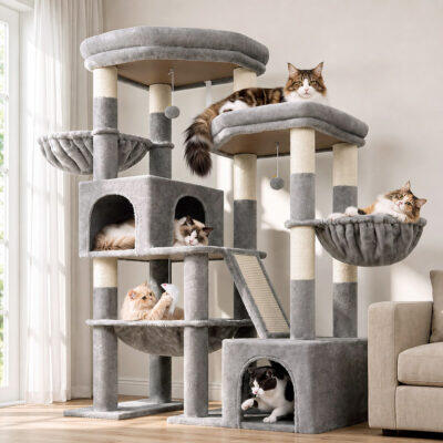 S59 Cat Tree (Light Grey, 59-inch)