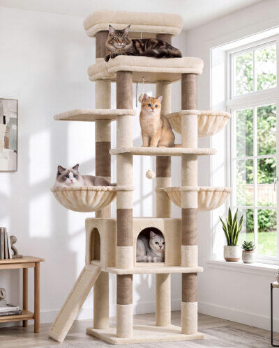 S79C Heavy Duty Cat Tree (Beige, 79-inch)