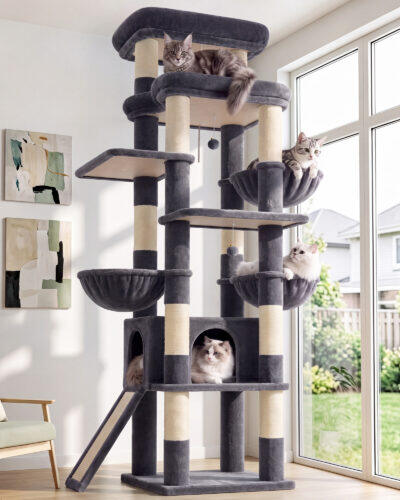 S79C Heavy Duty Cat Tree (Dark Grey, 79-inch)