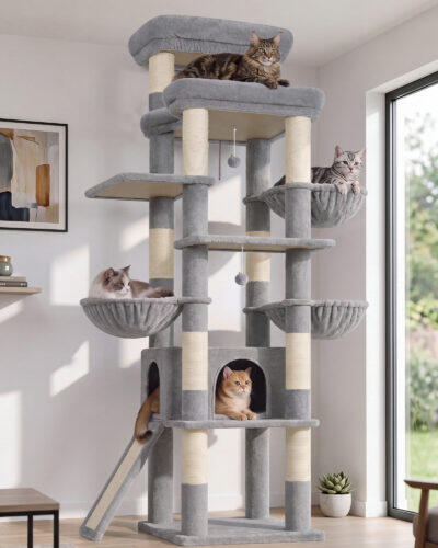 S79C Heavy Duty Cat Tree (Light Grey, 79-inch)
