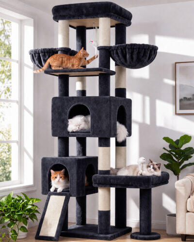 S73B Heavy Duty Cat Tree (Dark Grey, 73-inch)