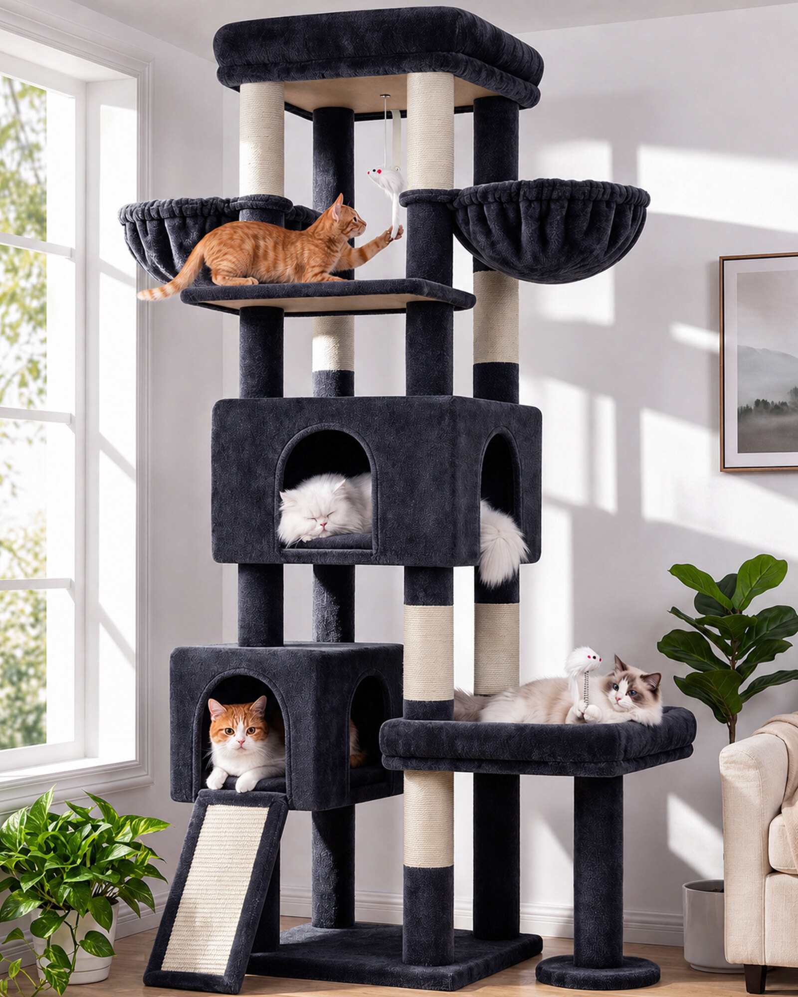 S73B Heavy Duty Cat Tree (Dark Grey, 73-inch)