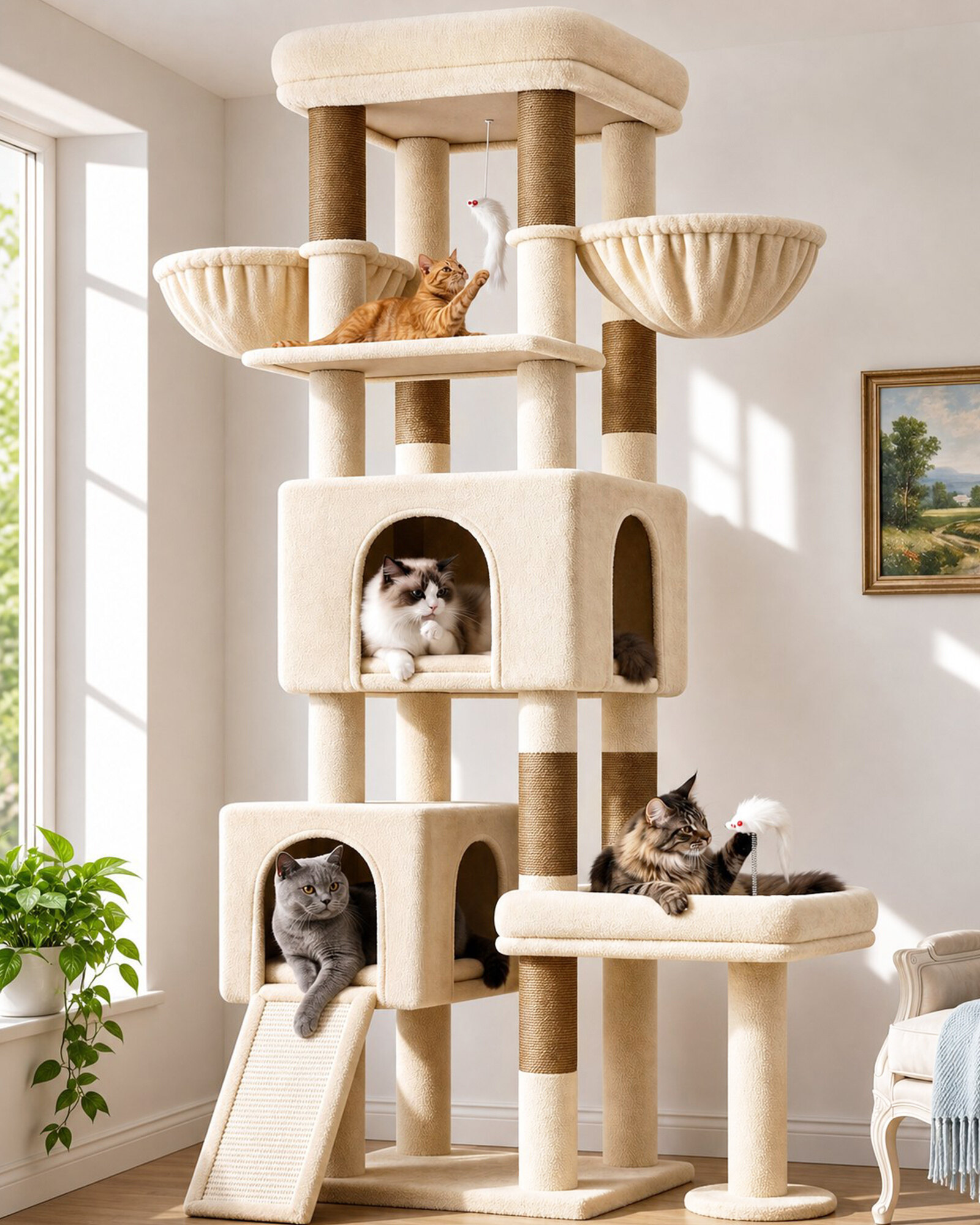 S73B Heavy Duty Cat Tree (Beige, 73-inch)