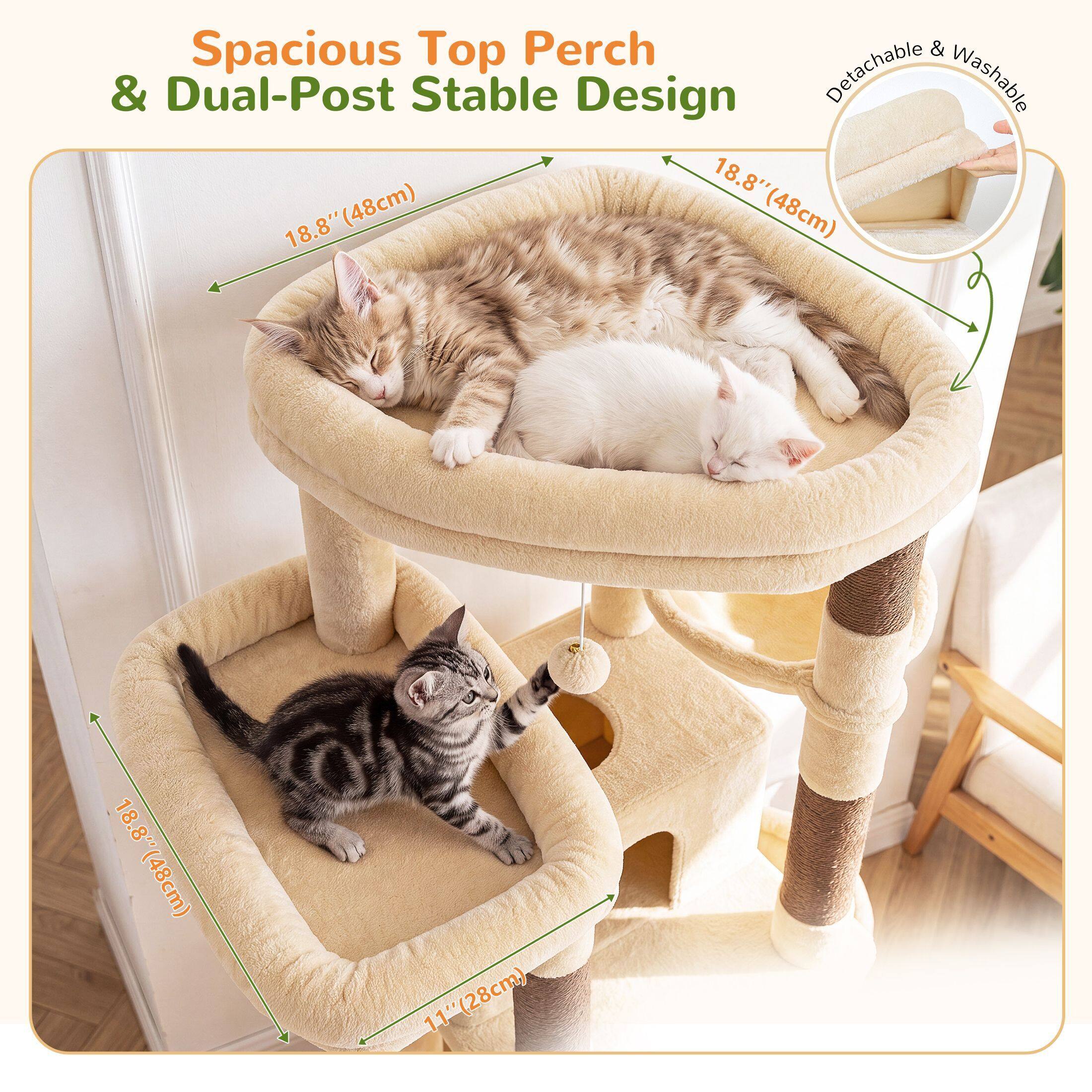 Globlazer 75″ Cat Tree Tower Condo with Scratching Post for Indoor Cats, Light Grey