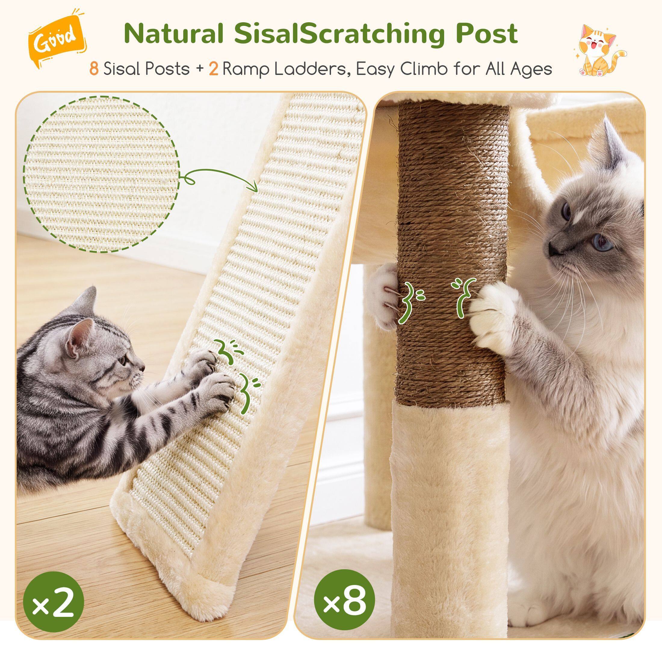 Globlazer 75″ Cat Tree Tower Condo with Scratching Post for Indoor Cats, Light Grey