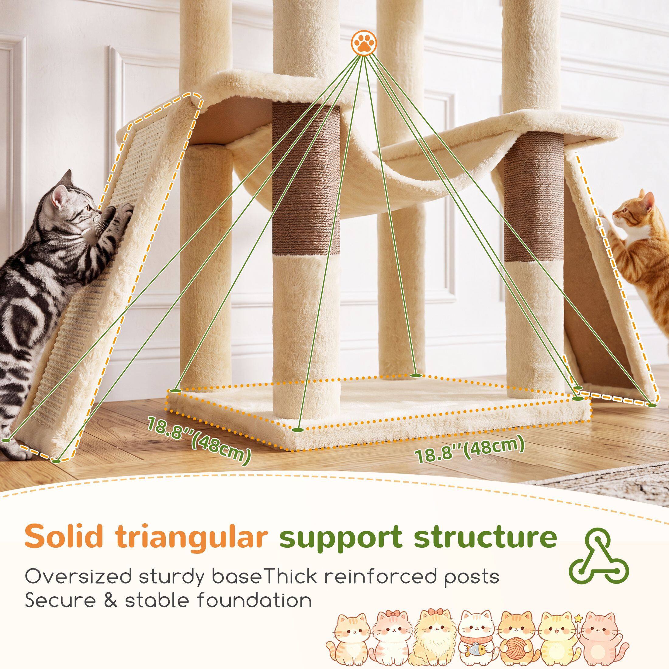 Globlazer 75″ Cat Tree Tower Condo with Scratching Post for Indoor Cats, Light Grey
