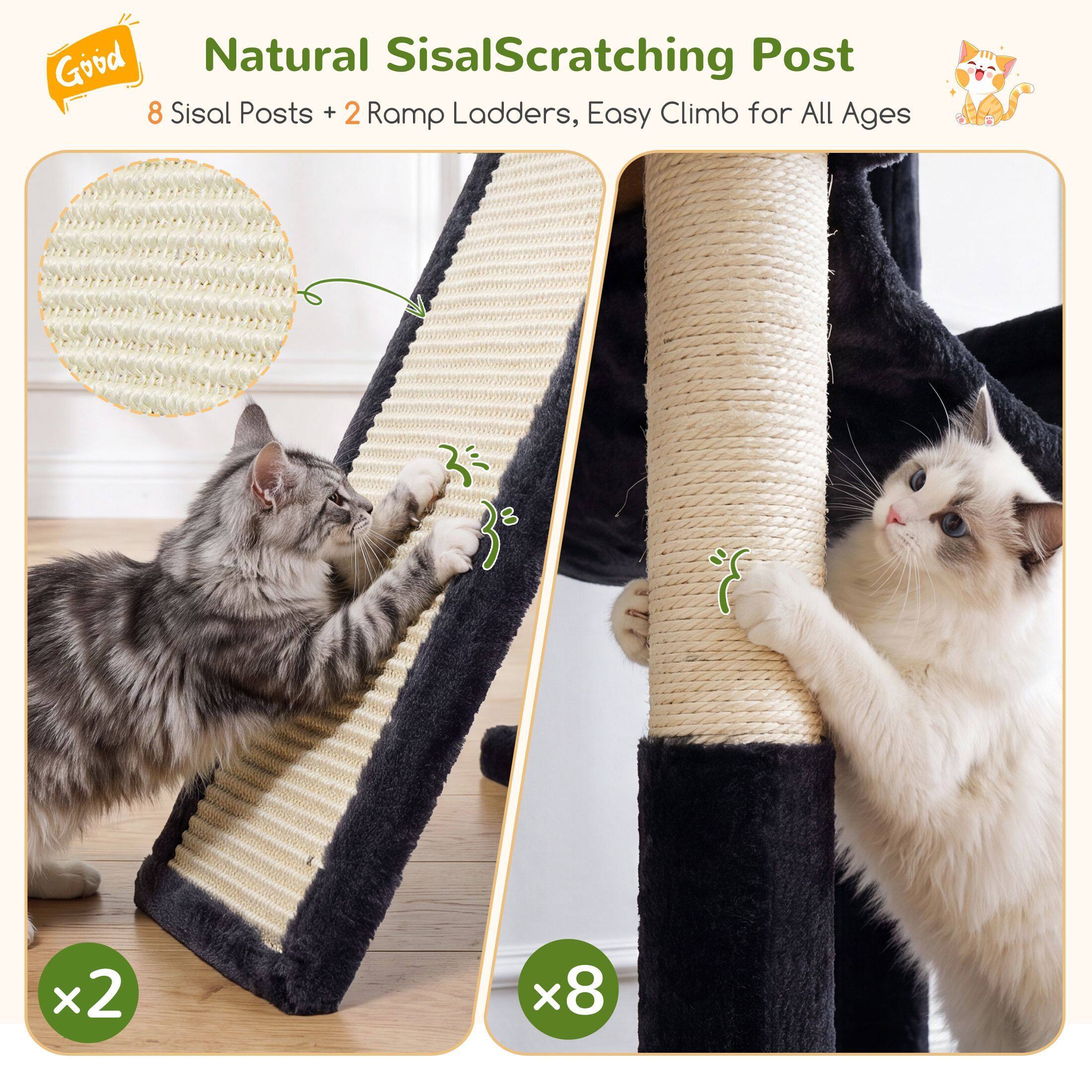 Globlazer 75″ Cat Tree Tower Condo with Scratching Post for Indoor Cats, Dark Grey
