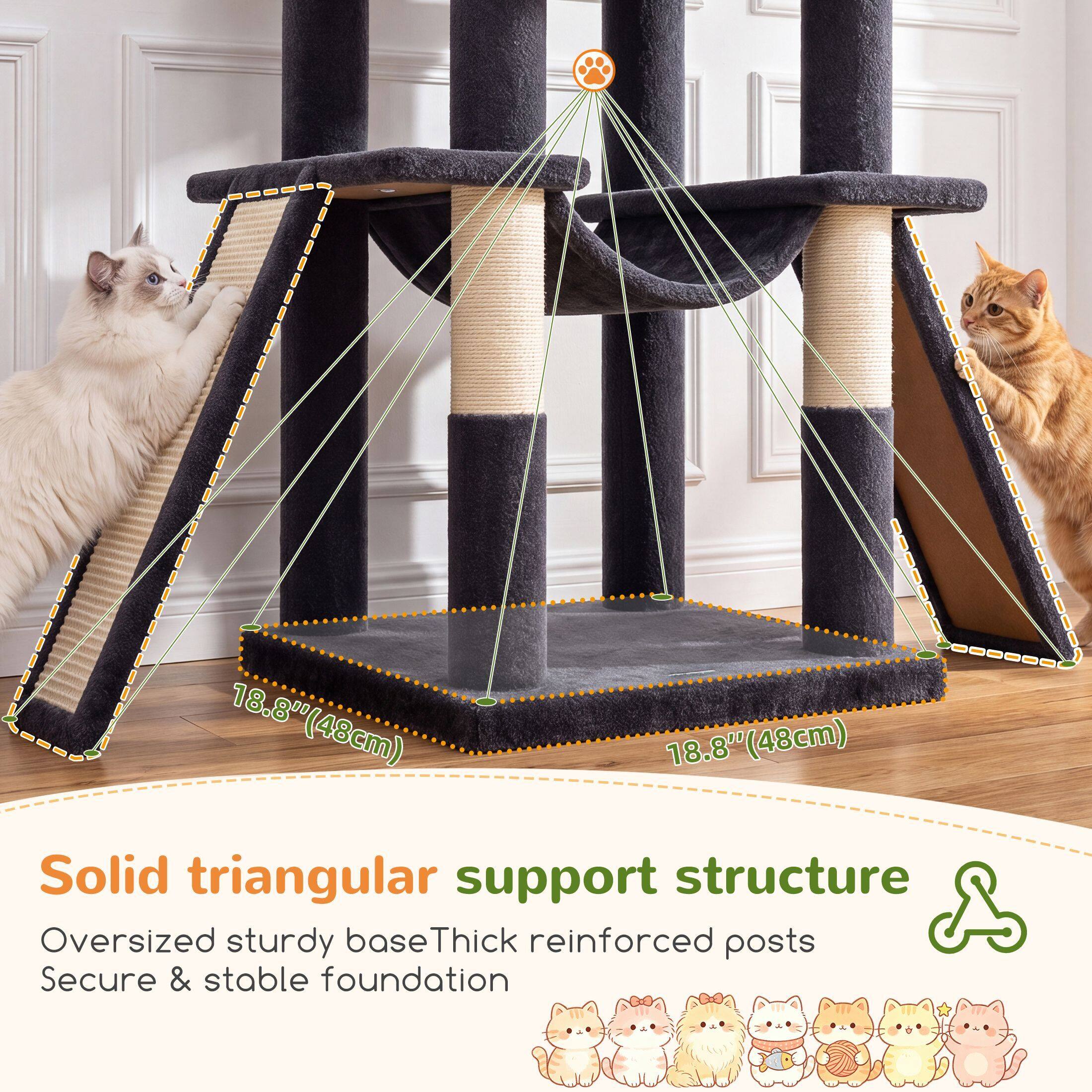 Globlazer 75″ Cat Tree Tower Condo with Scratching Post for Indoor Cats, Dark Grey