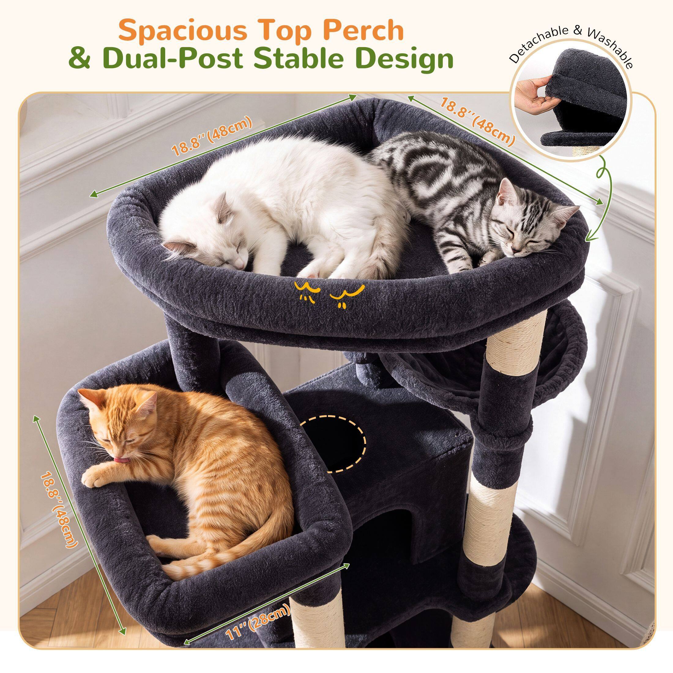 Globlazer 75″ Cat Tree Tower Condo with Scratching Post for Indoor Cats, Dark Grey