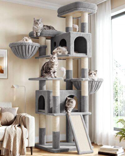 F74H Heavy Duty Cat Tree (Light Grey, 74-inch)