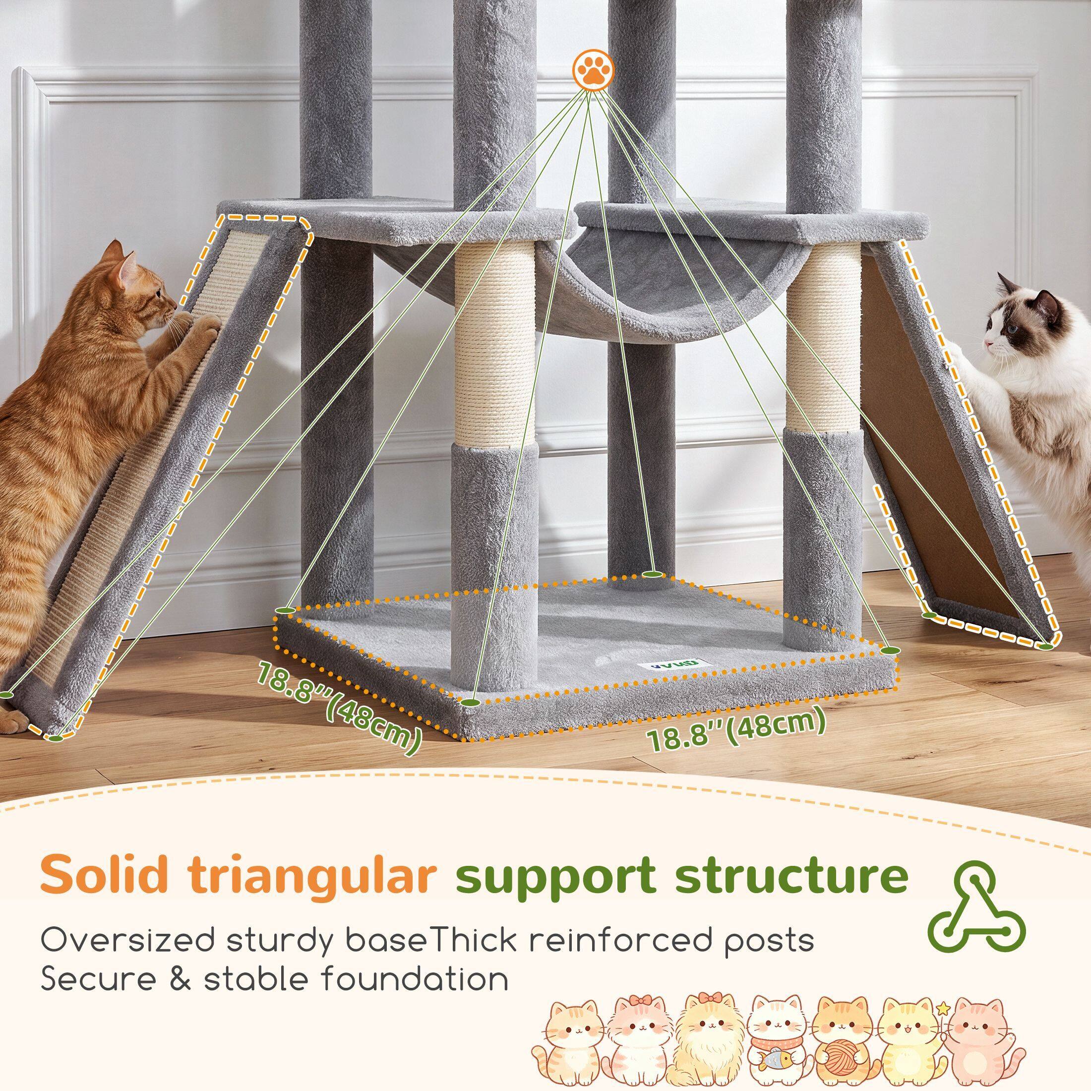 Globlazer 75″ Cat Tree Tower Condo with Scratching Post for Indoor Cats, Light Grey