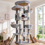 Globlazer 75" Cat Tree Tower Condo with Scratching Post for Indoor Cats, Light Grey