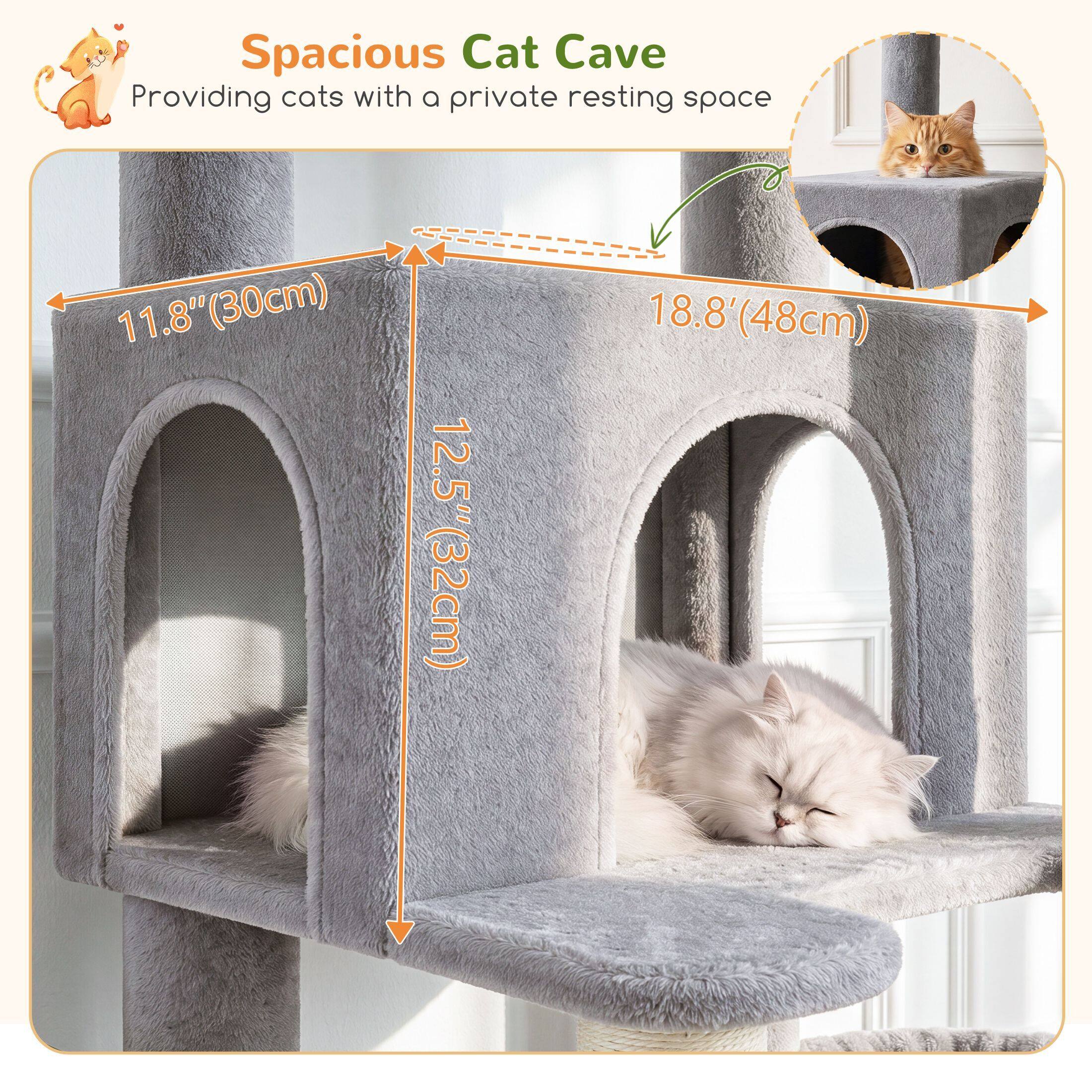 Globlazer 75″ Cat Tree Tower Condo with Scratching Post for Indoor Cats, Light Grey
