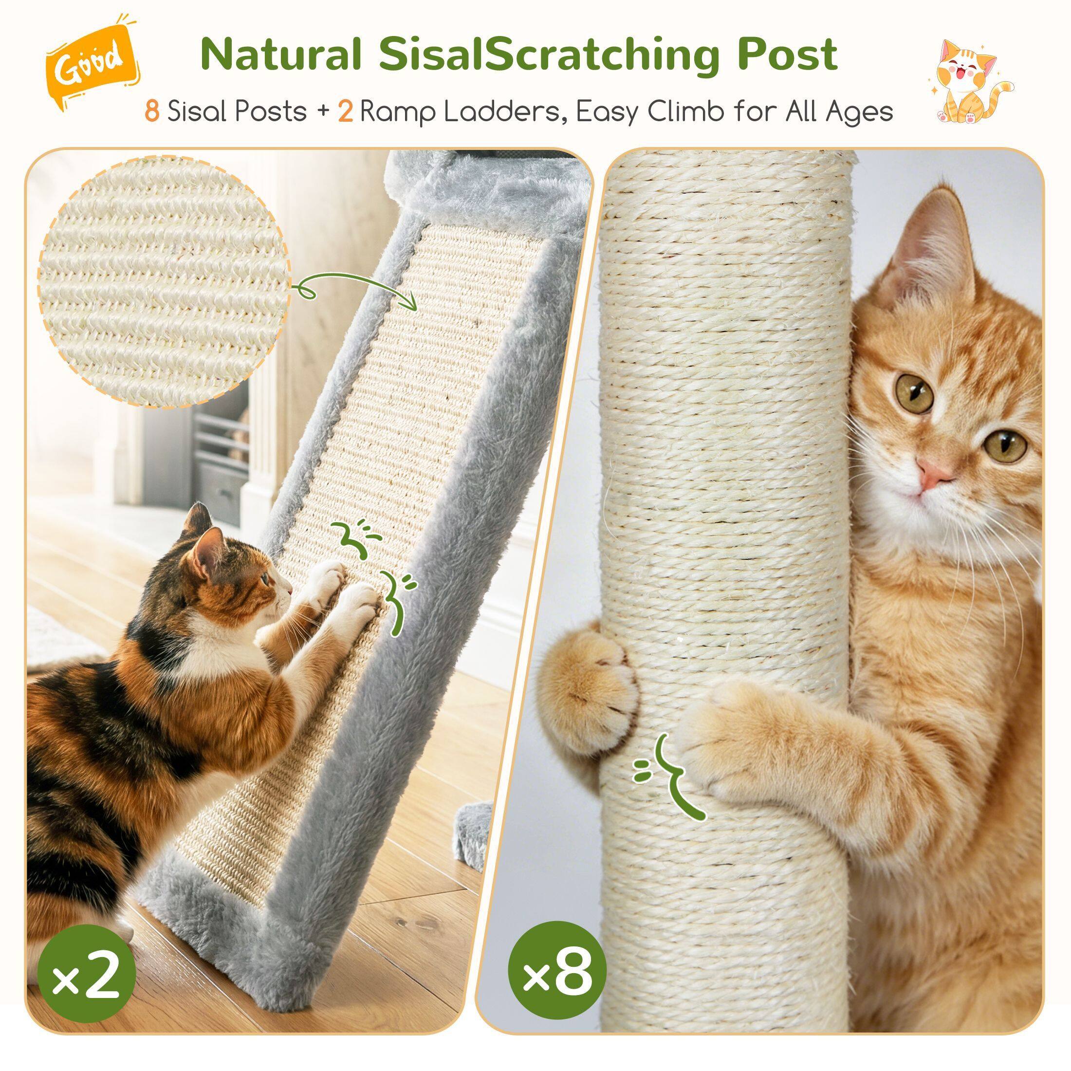Globlazer 75″ Cat Tree Tower Condo with Scratching Post for Indoor Cats, Light Grey