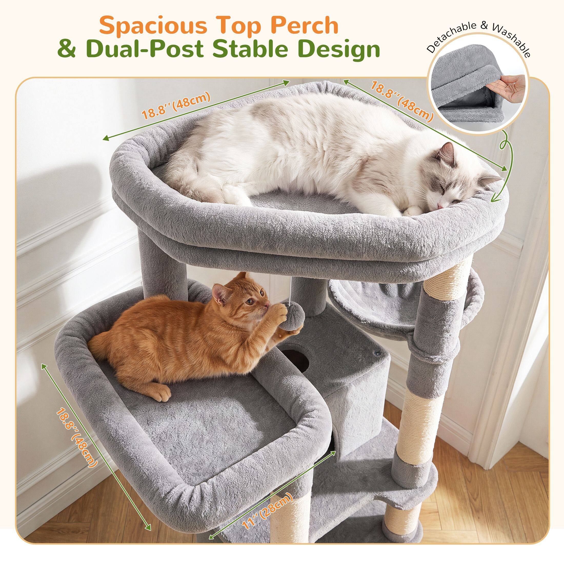 Globlazer 75″ Cat Tree Tower Condo with Scratching Post for Indoor Cats, Light Grey