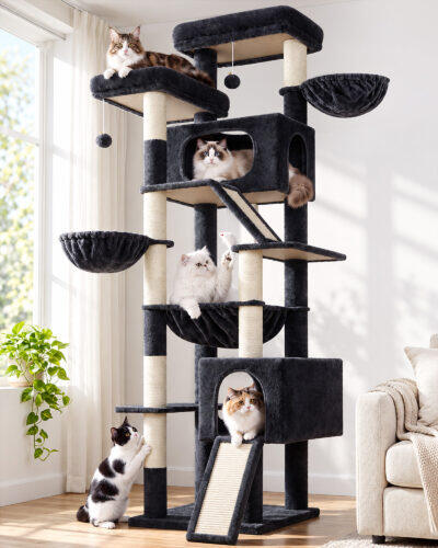 Globlazer 82in Tall Cat Tree Tower for Large Indoor Cats, F82D, Dark Grey